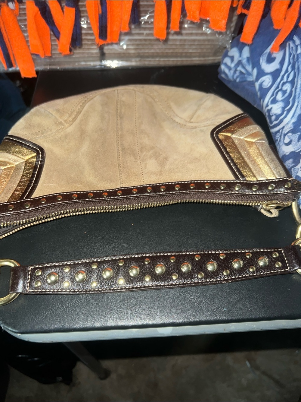 Coach Tan Suede Shoulder Bag with Gold Accents - Picture 3 of 5